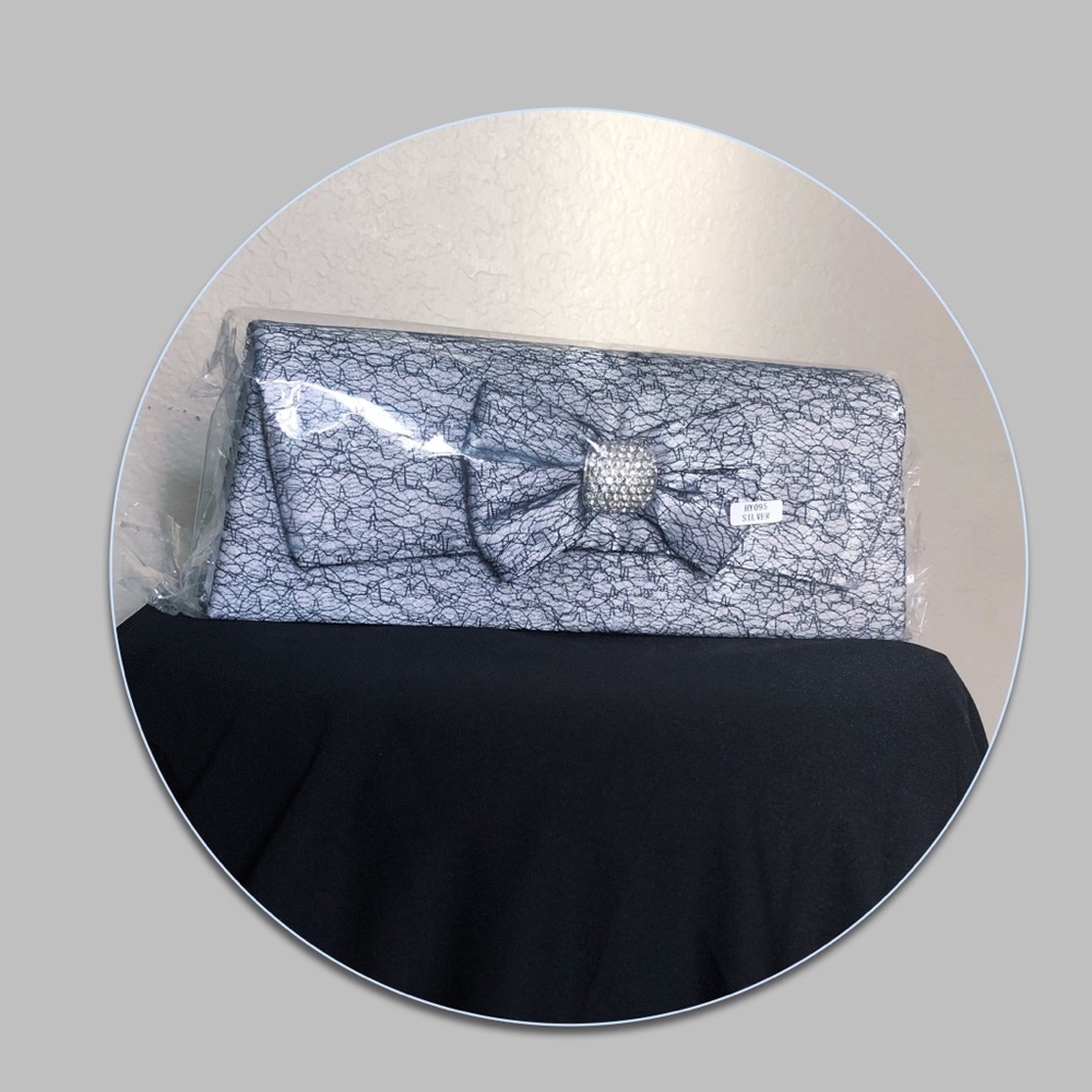 Sequin Lace Clutch Black White